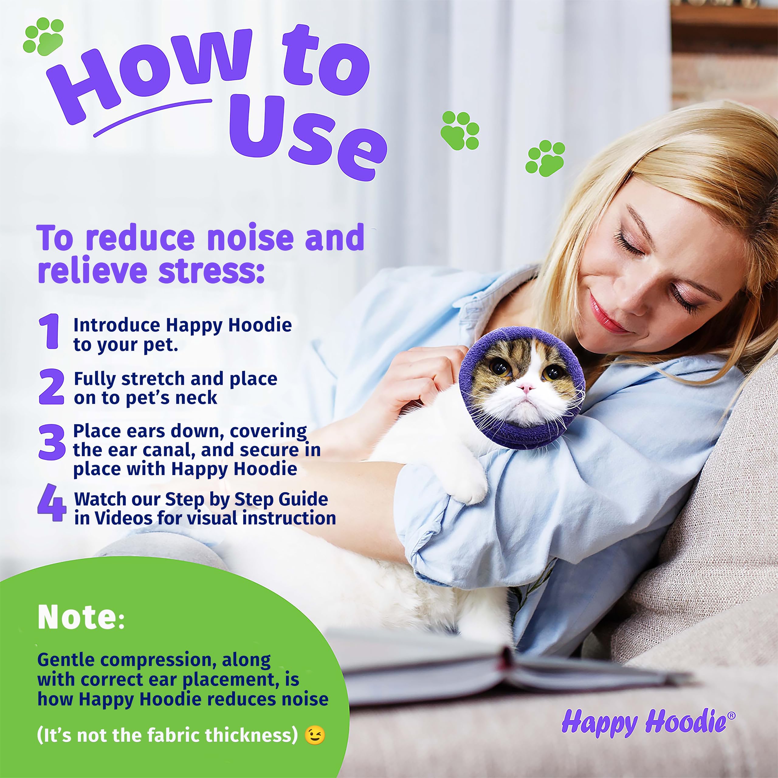 Happy Hoodie The Original Dog & Cat Calming Band - American Brand - Anxiety Relief/Noise Protection - Grooming - Thunder - Fireworks (Large, Black) - Since 2008