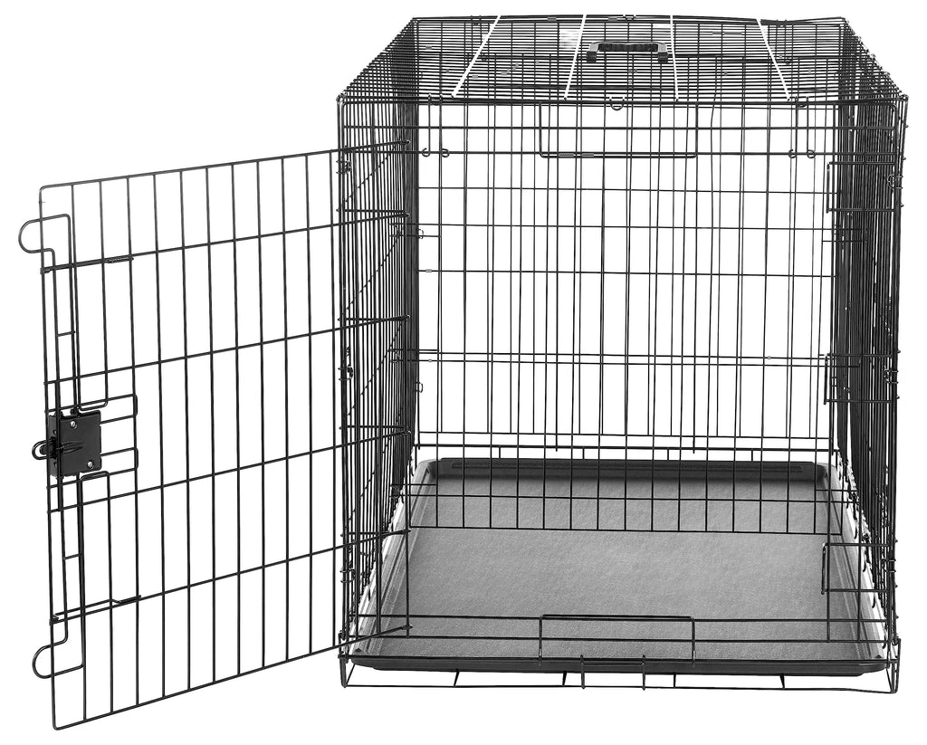 Amazon Basics Portable, Collapsible Metal Wire Dog Crate with Removable Tray, Double Door, Easy to Assemble, Divider Panel for Large Dogs, 42" x 28" x 30", Black