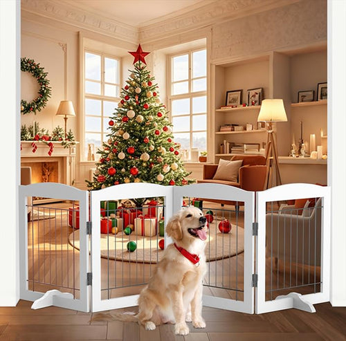 Freestanding 4-Panel Foldable Wood Dog Gate (32" Height)