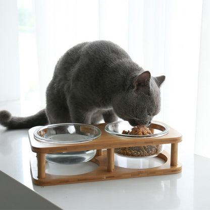 Glass Cat Bowl and Dog Bowl with Neck Support (Double)