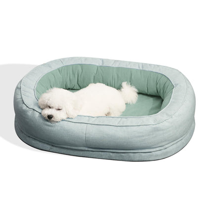 FUNNY FUZZY Extra Large Orthopedic Donut Dog Bed – Waterproof Liner & Egg Crate Foam Support
