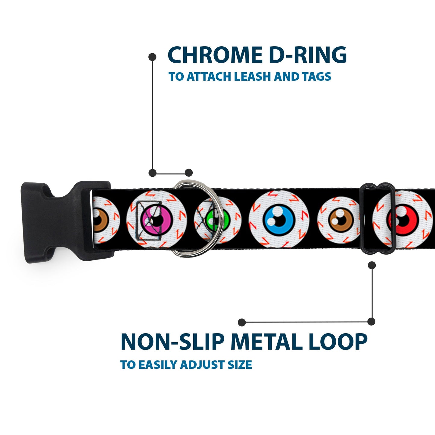 Plastic Clip Collar - Eyeballs Black/Multi Color
