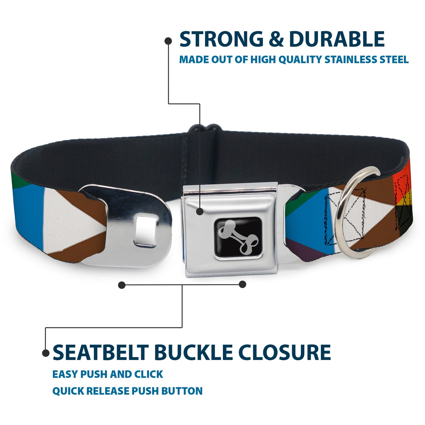 Dog Bone Seatbelt Buckle Collar - Geometric Triangle Blocks Multi Color