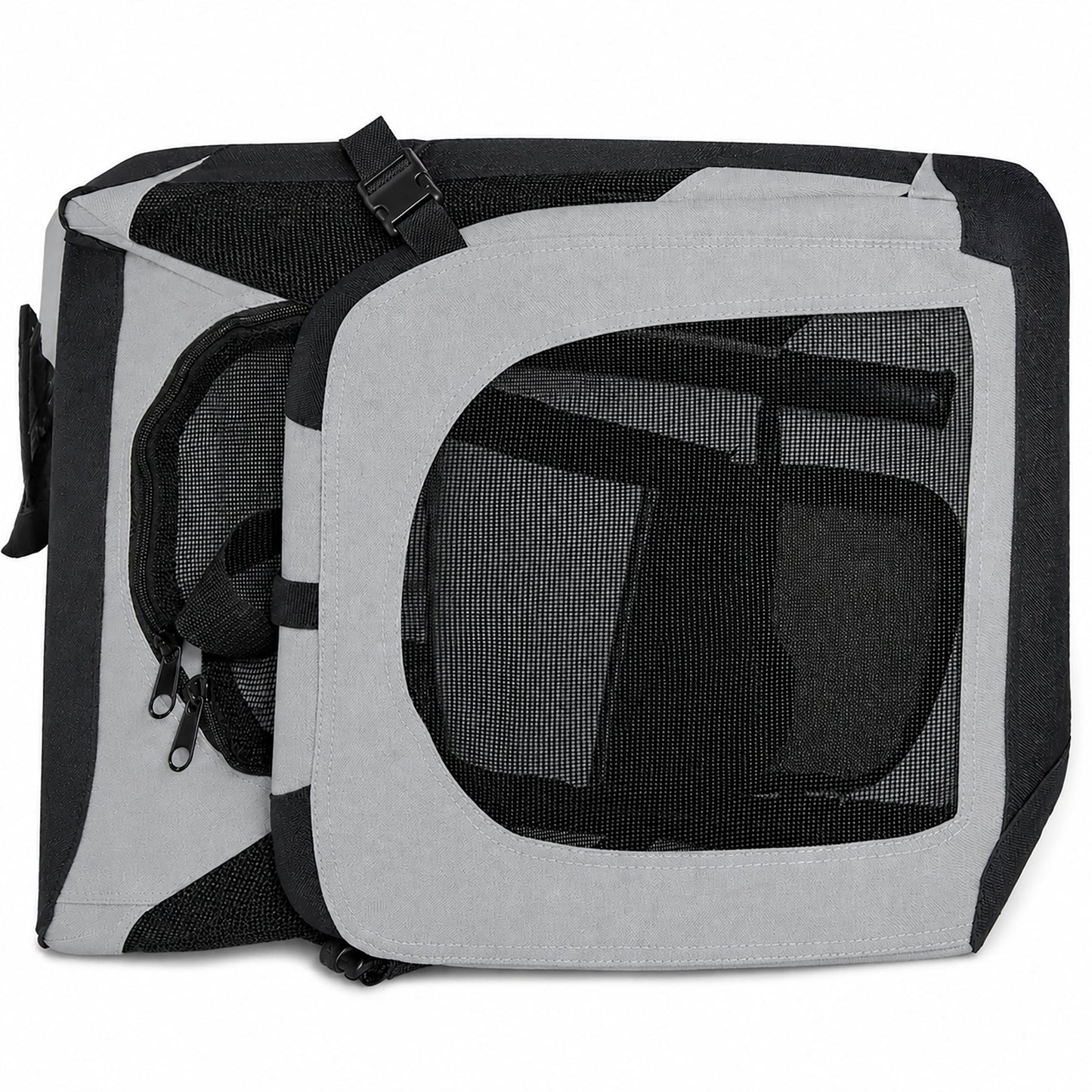 Pet Life ®  'Hounda Accordion' Metal Framed Soft-Folding Collapsible Dual-Sided Expandable Pet Dog Crate