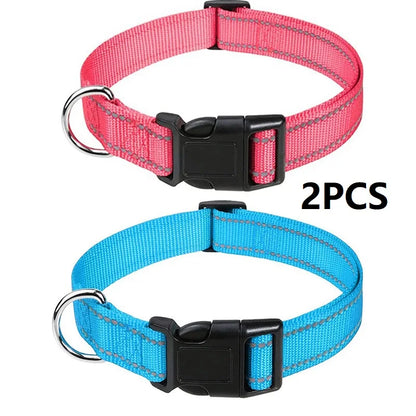 Nylon Dog Collar | Adjustable Buckle | Single or 2-Pack | Sizes XS–XL