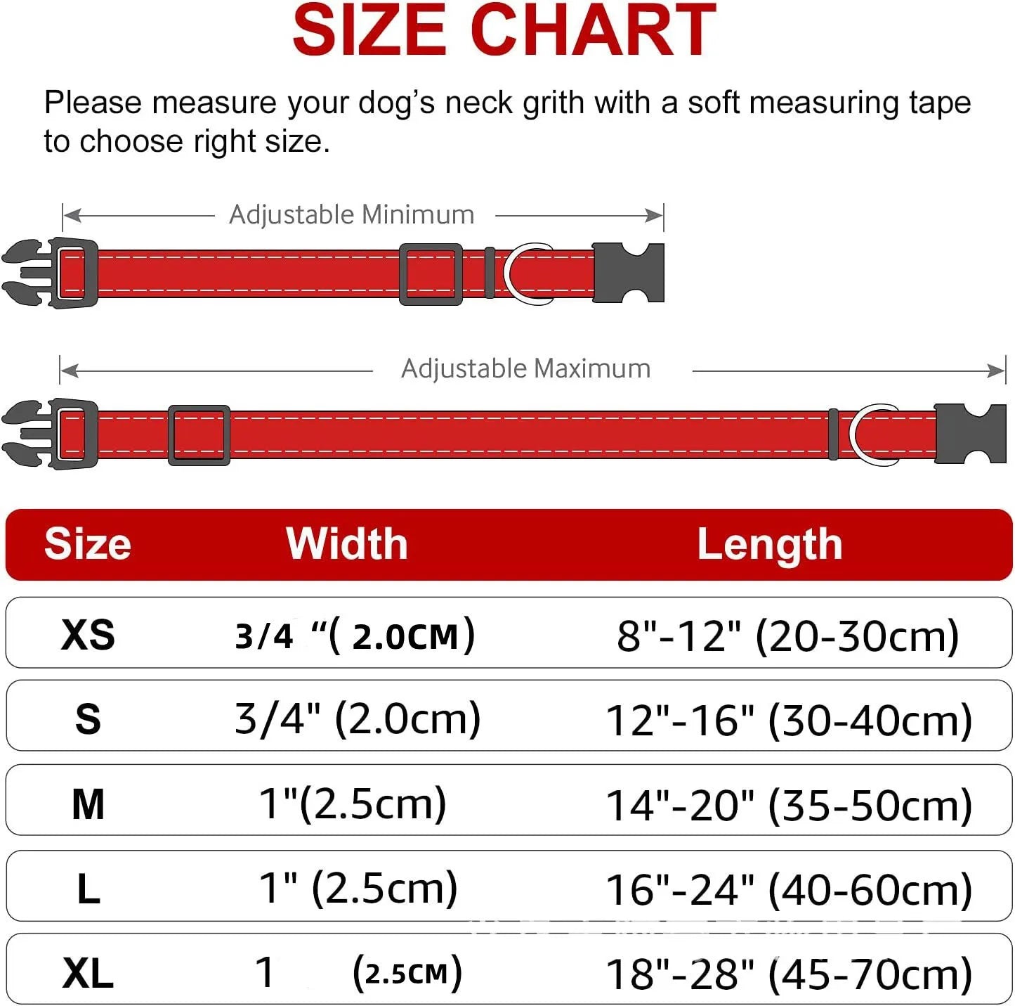 Nylon Dog Collar | Adjustable Buckle | Single or 2-Pack | Sizes XS–XL