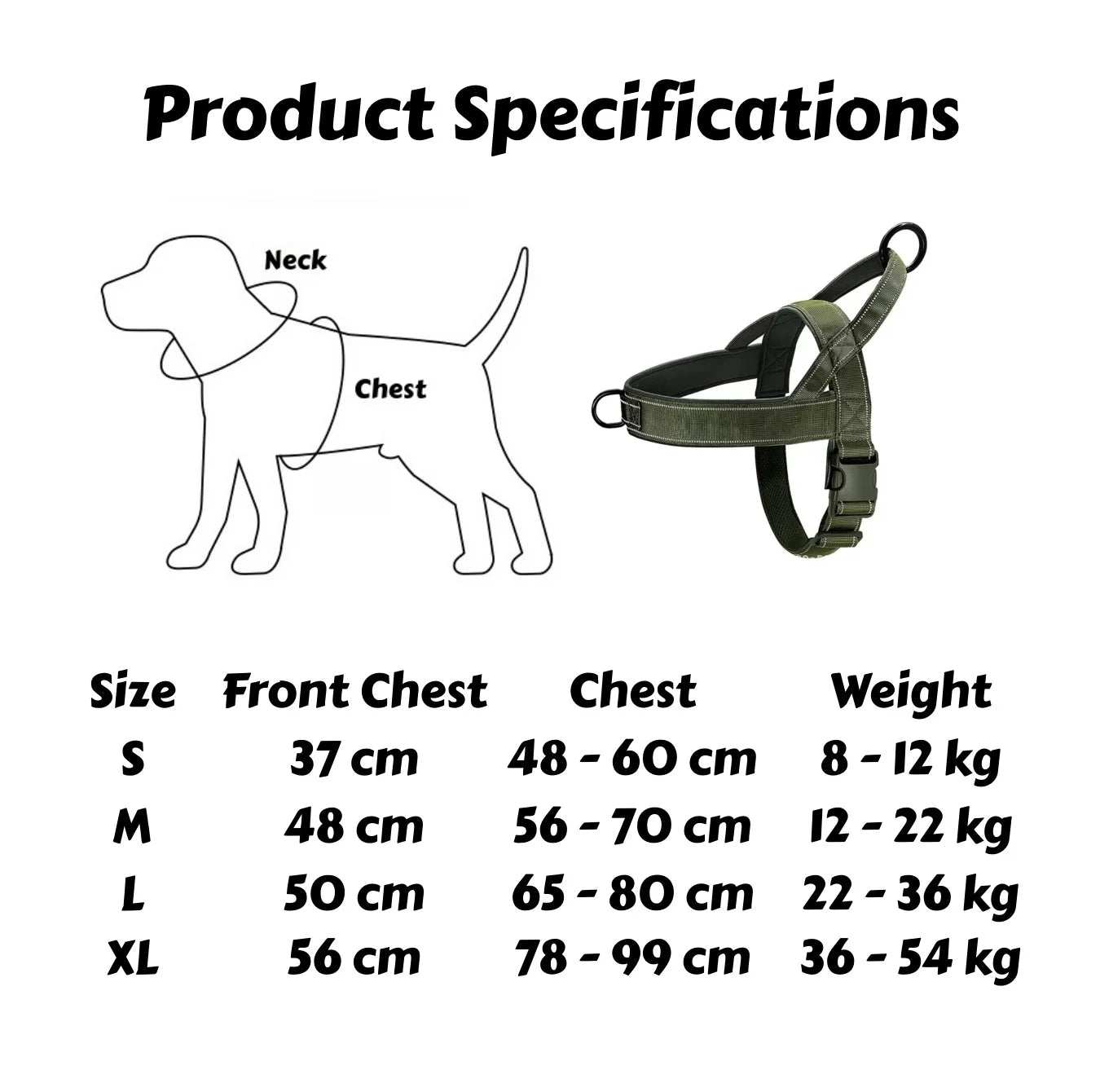 Tactical No-Pull Dog Harness | Heavy-Duty | Reflective | Large Breeds | Sizes S–XL