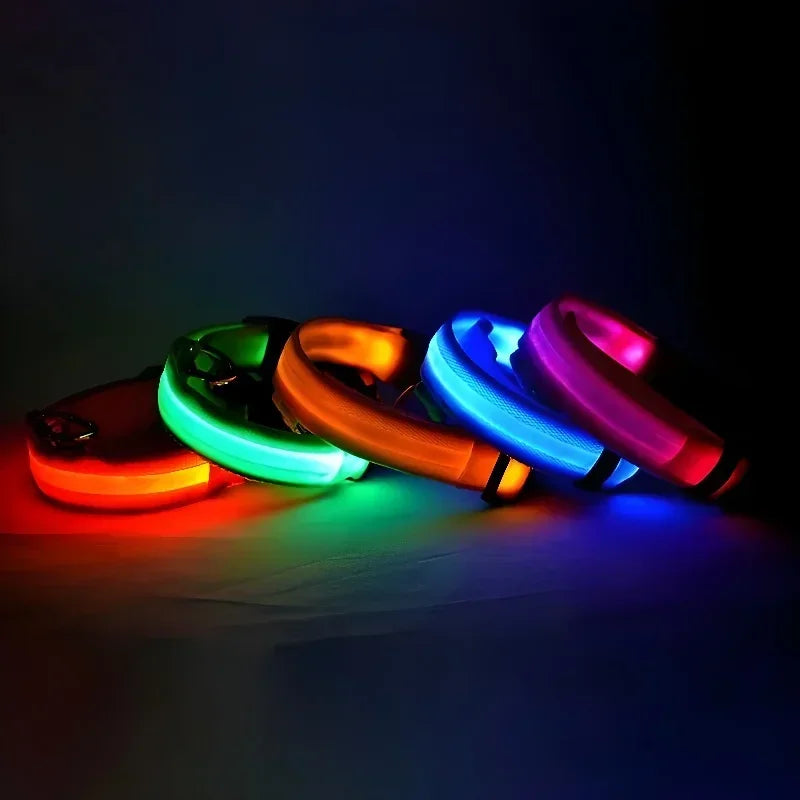 LED Glow Dog Collar | Nylon | Night Safety Flashing Light | Sizes XS–XL