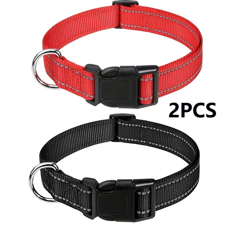 Nylon Dog Collar | Adjustable Buckle | Single or 2-Pack | Sizes XS–XL