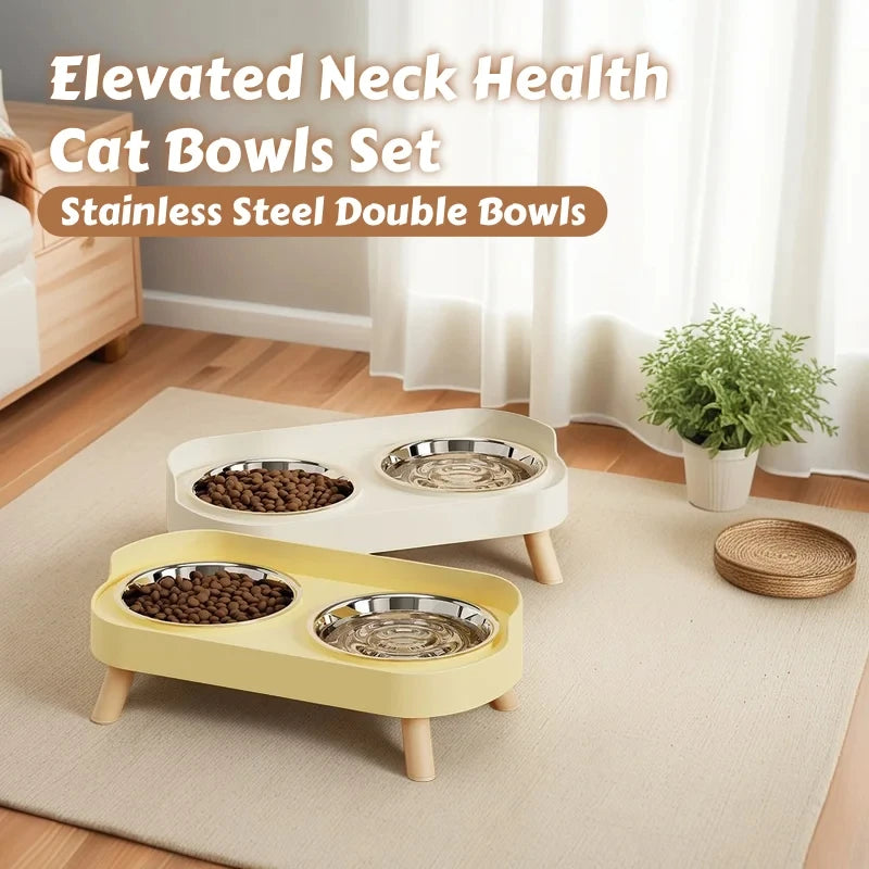 Elevated Dual Bowl Pet Feeder | Stainless Steel | Neck Support | 5 Colors