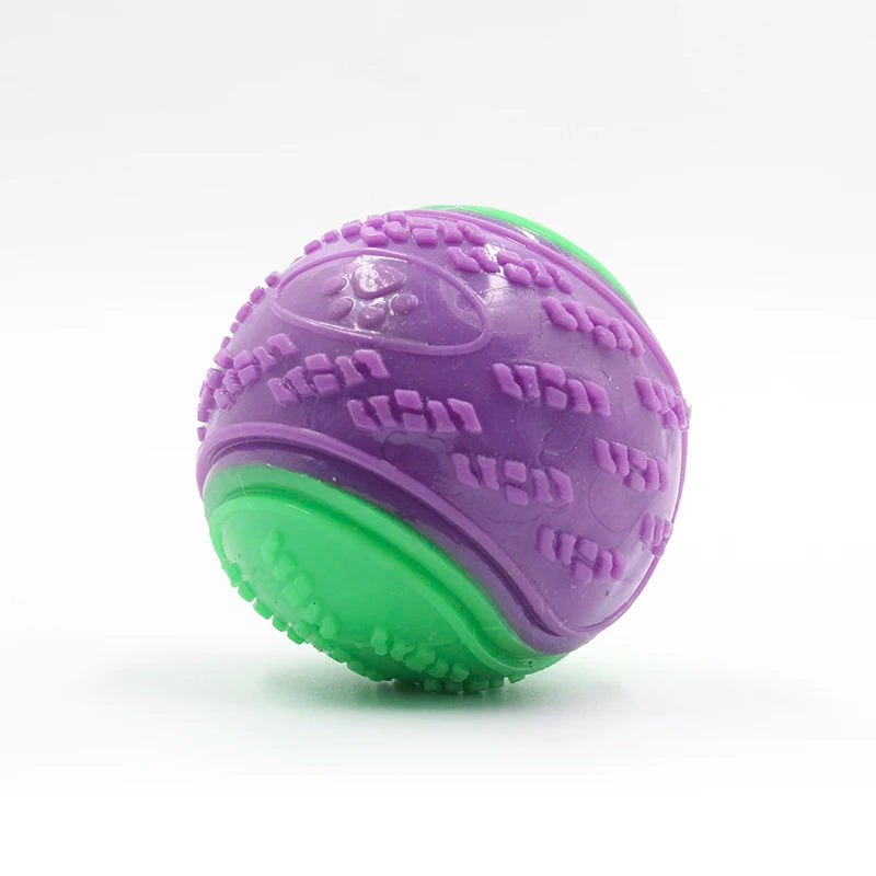 Squeaky TPR Dental Dog Ball | Bite-Resistant | Teeth Cleaning | Blue, Purple & Green