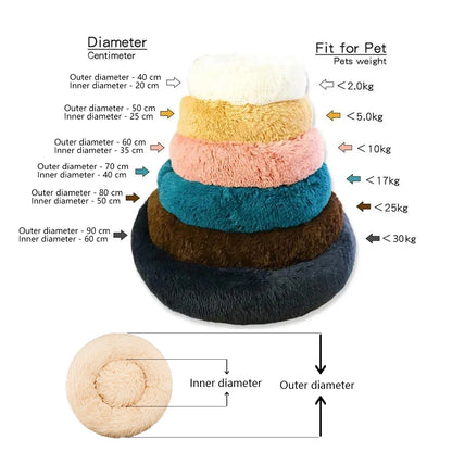 Round Plush Dog & Cat Bed | Non-Slip | Machine Washable | 6 Sizes
