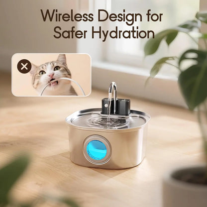 Smart Sensor Pet Water Fountain | 3L Stainless Steel | Wireless Rechargeable | Cat & Dog