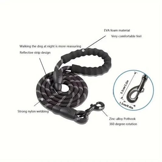 Reflective Dog Leash With Comfortable Padded Handle - Double Heavy Duty Traction Rope For Strong Dogs - Enhance Safety and Control