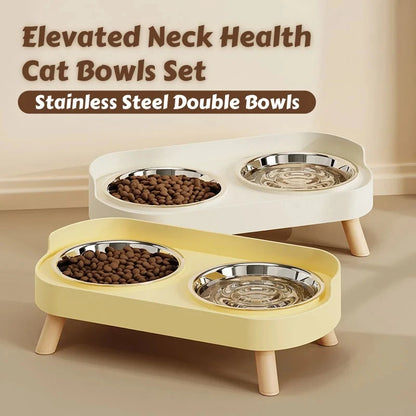 Elevated Dual Bowl Pet Feeder | Stainless Steel | Neck Support | 5 Colors