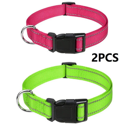 Nylon Dog Collar | Adjustable Buckle | Single or 2-Pack | Sizes XS–XL