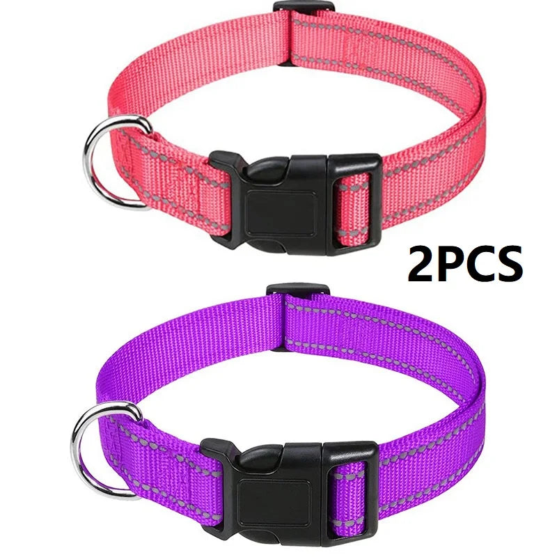 Nylon Dog Collar | Adjustable Buckle | Single or 2-Pack | Sizes XS–XL