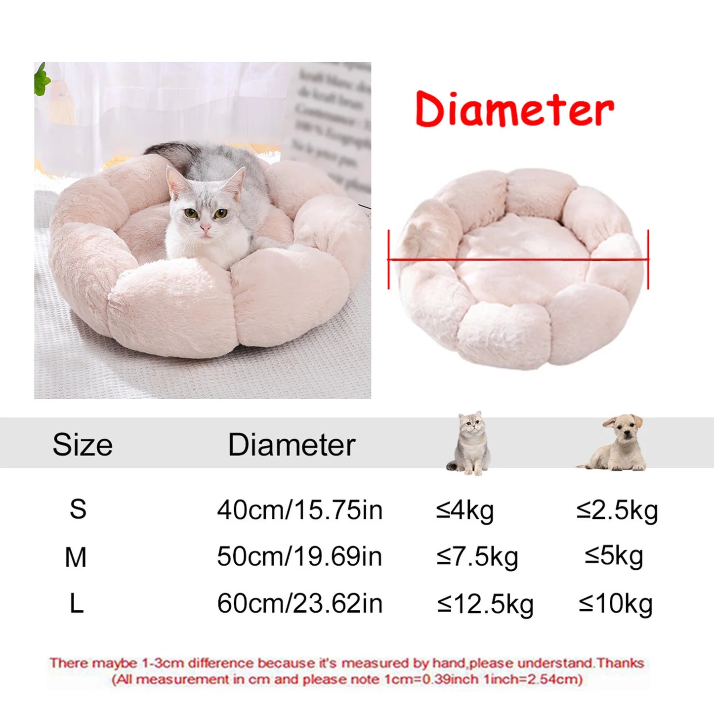 Round Plush Dog & Cat Bed | Non-Slip | Machine Washable | 6 Sizes