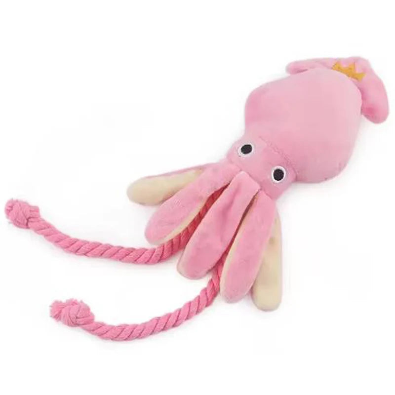 Squeaky Octopus Cotton Rope Dog & Cat Toy | Dental Chew | Interactive | Pink