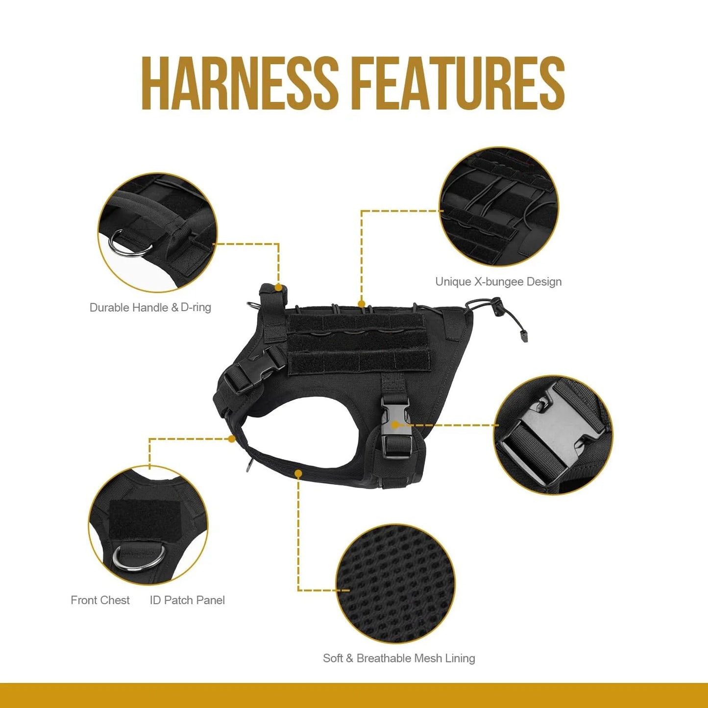 Tactical Dog Harness | No-Pull | Handle | Hook & Loop Panels | Sizes S–XL