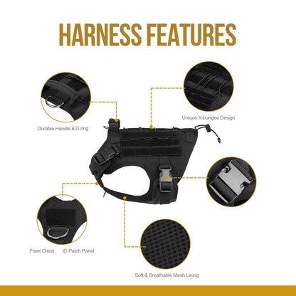 Tactical Dog Harness | No-Pull | Handle | Hook & Loop Panels | Sizes S–XL