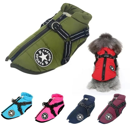 Waterproof Winter Dog Jacket With Built-In Harness | Sizes S–4XL