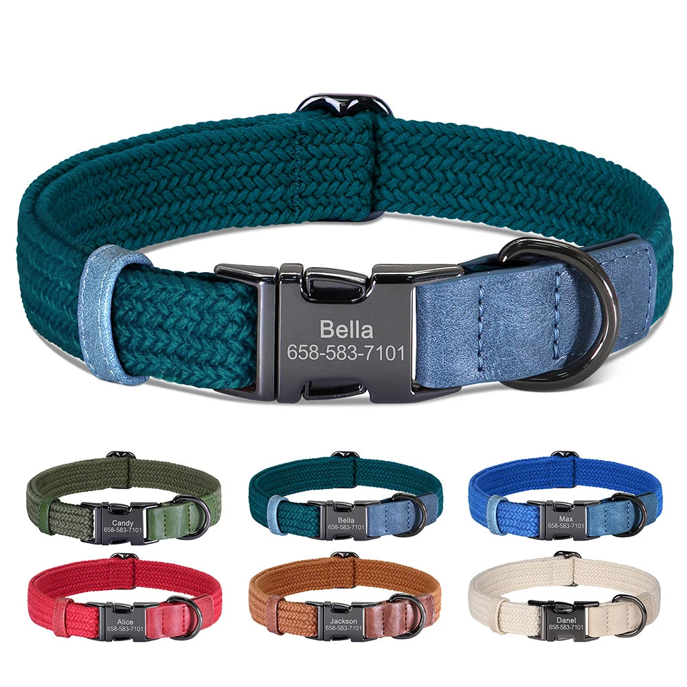 Custom Engraved Dog Collar | Personalized Name & Phone | Nylon | Sizes S–L