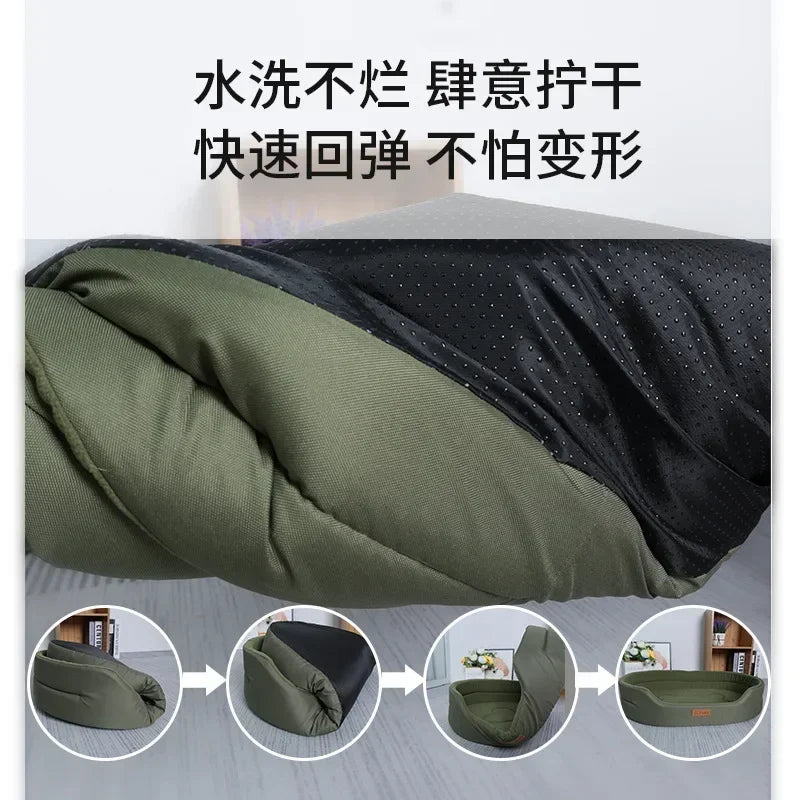 Square Dog Sofa Bed | Coral Fleece | Waterproof Inner Pad | Washable | S–XXL