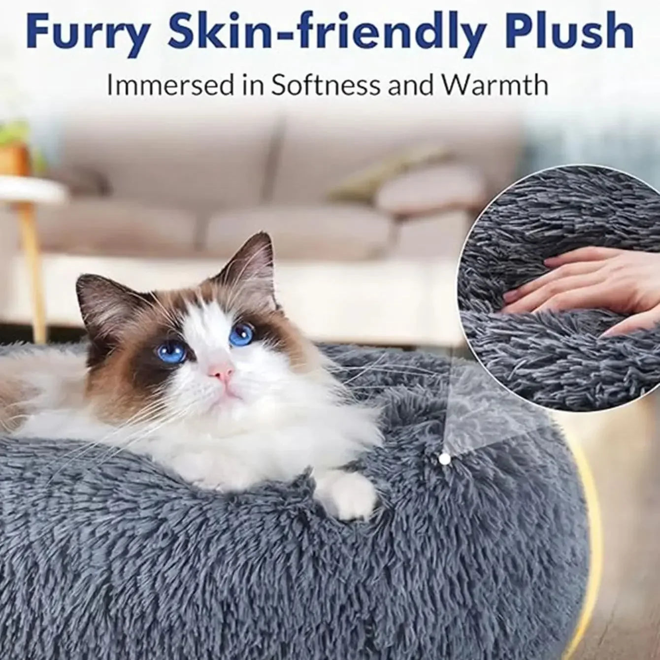 Round Plush Dog & Cat Bed | Non-Slip | Machine Washable | 6 Sizes