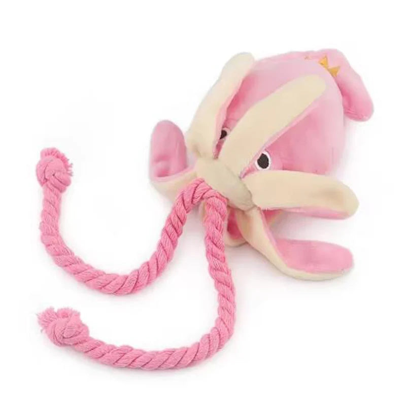 Squeaky Octopus Cotton Rope Dog & Cat Toy | Dental Chew | Interactive | Pink