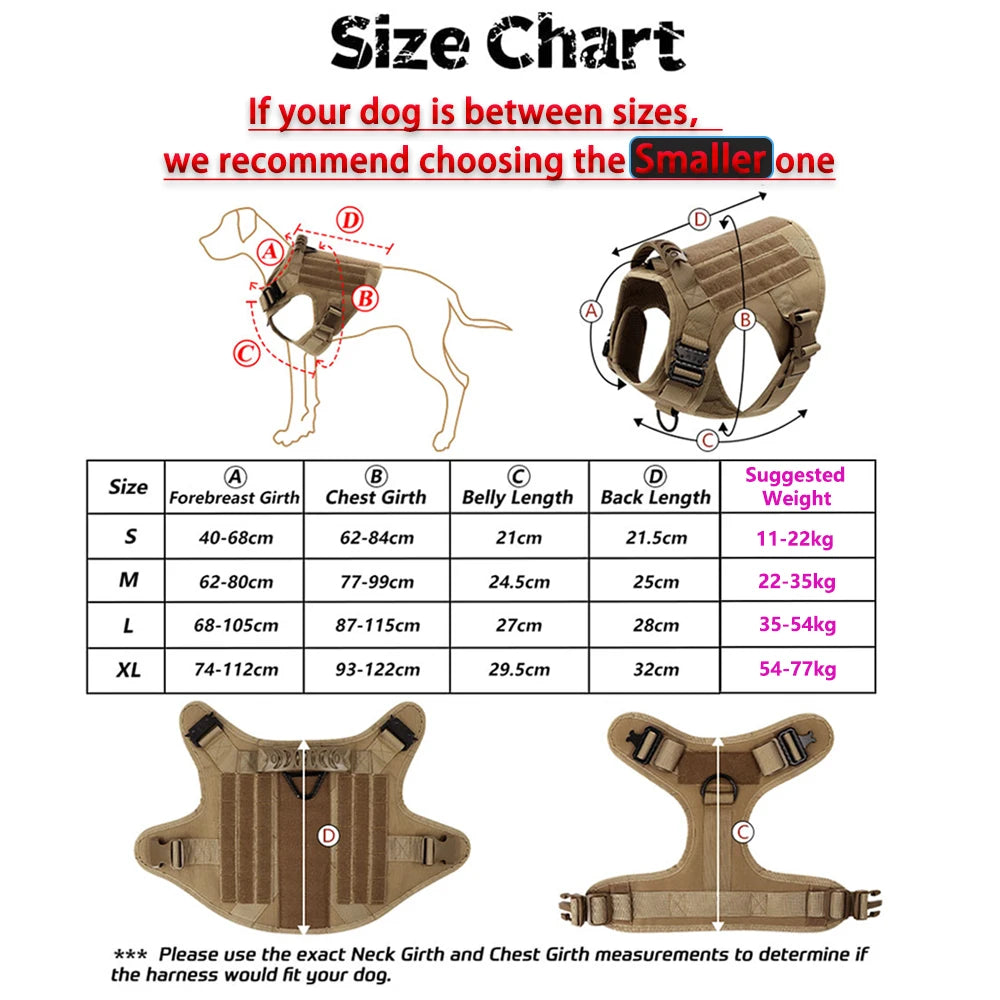 Military Tactical Dog Harness | 1050D Nylon | MOLLE | French Bulldog, Shepherd & More | S–XL