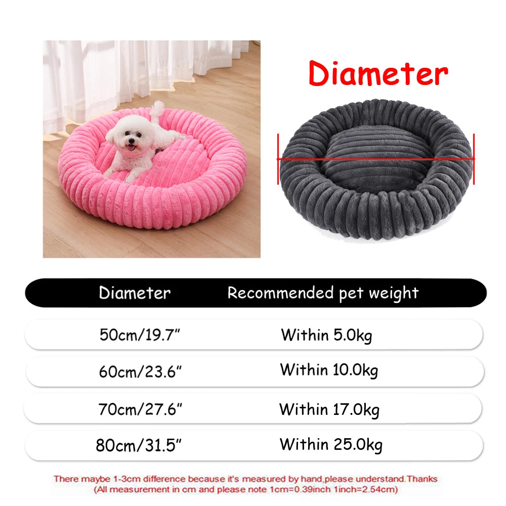 Round Plush Dog & Cat Bed | Non-Slip | Machine Washable | 6 Sizes