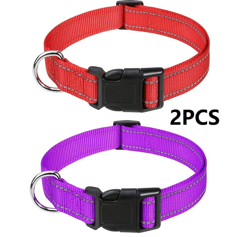 Nylon Dog Collar | Adjustable Buckle | Single or 2-Pack | Sizes XS–XL