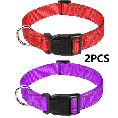 Nylon Dog Collar | Adjustable Buckle | Single or 2-Pack | Sizes XS–XL