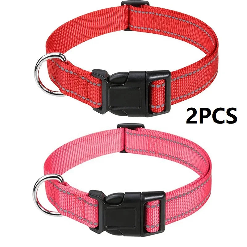 Nylon Dog Collar | Adjustable Buckle | Single or 2-Pack | Sizes XS–XL