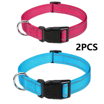 Nylon Dog Collar | Adjustable Buckle | Single or 2-Pack | Sizes XS–XL