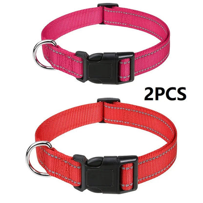 Nylon Dog Collar | Adjustable Buckle | Single or 2-Pack | Sizes XS–XL