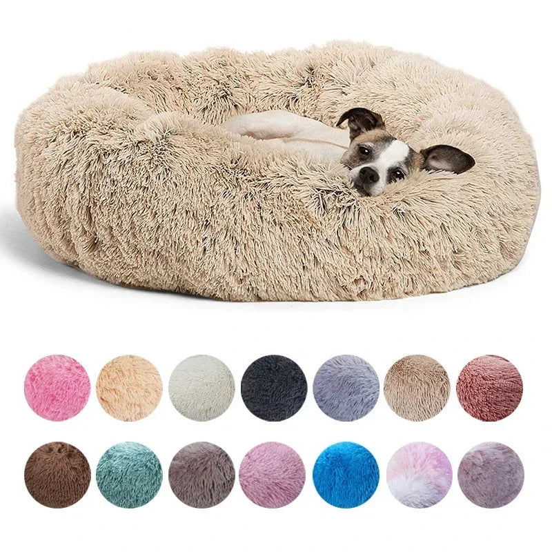 Round Plush Dog & Cat Bed | Non-Slip | Machine Washable | 6 Sizes