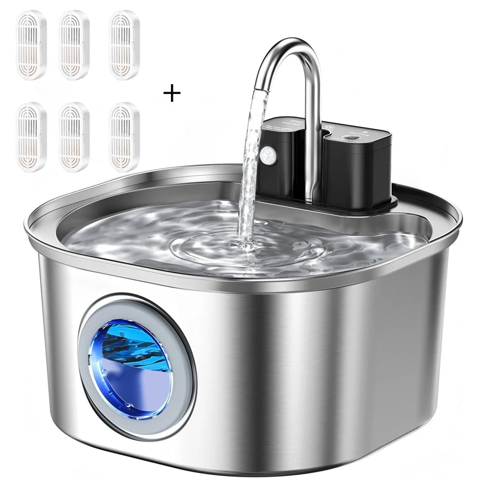 Smart Sensor Pet Water Fountain | 3L Stainless Steel | Wireless Rechargeable | Cat & Dog