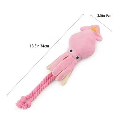 Squeaky Octopus Cotton Rope Dog & Cat Toy | Dental Chew | Interactive | Pink