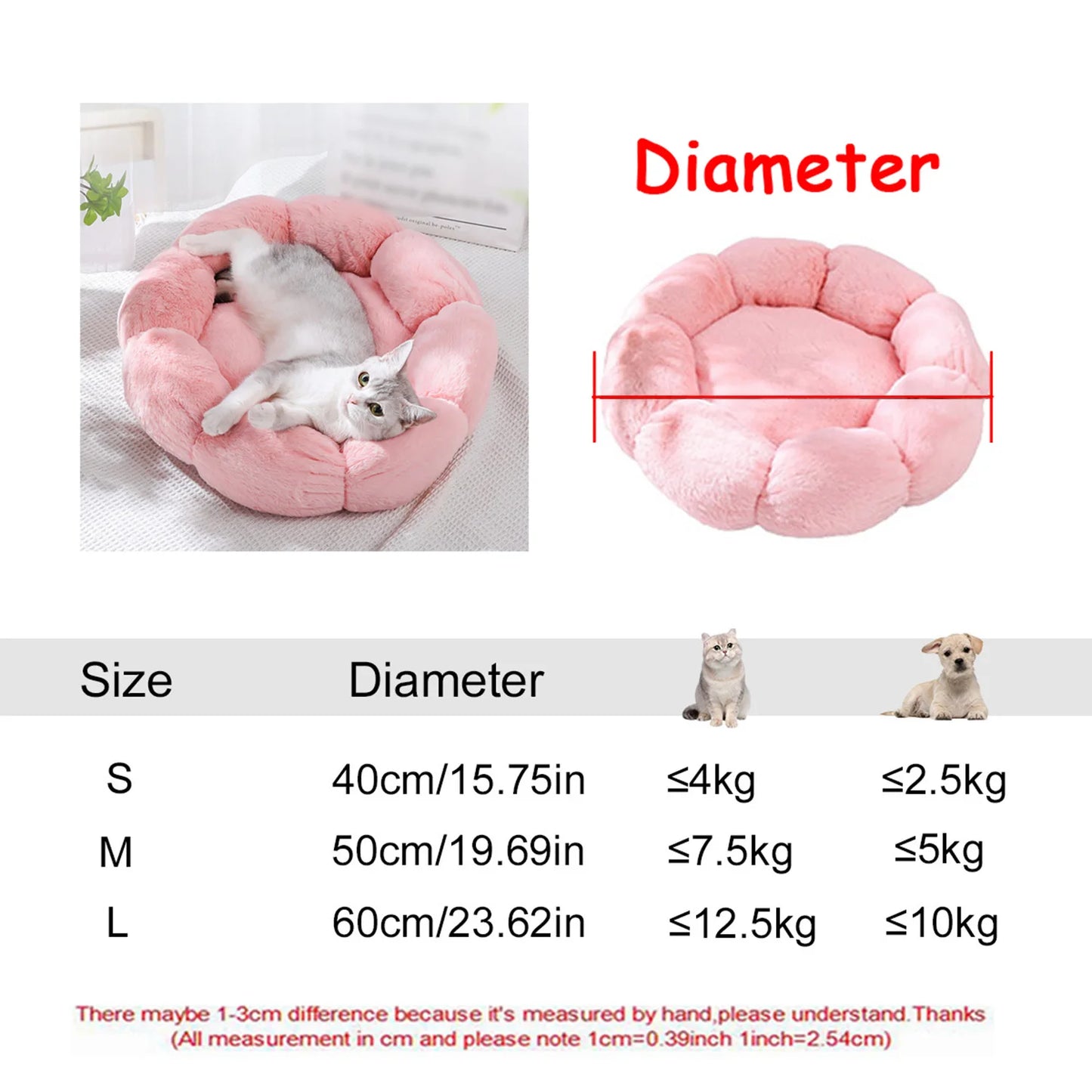 Round Plush Dog & Cat Bed | Non-Slip | Machine Washable | 6 Sizes