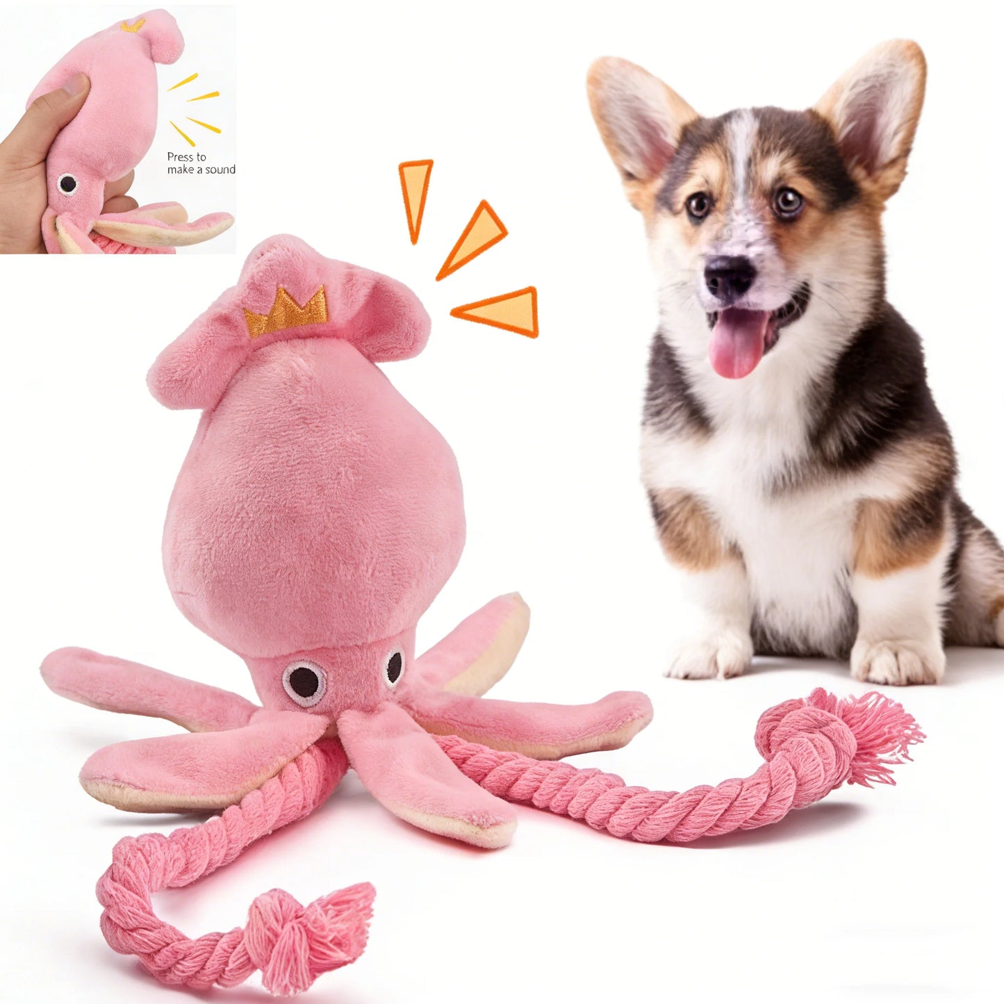 Squeaky Octopus Cotton Rope Dog & Cat Toy | Dental Chew | Interactive | Pink