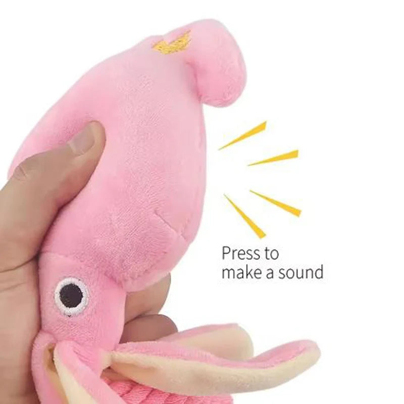 Squeaky Octopus Cotton Rope Dog & Cat Toy | Dental Chew | Interactive | Pink