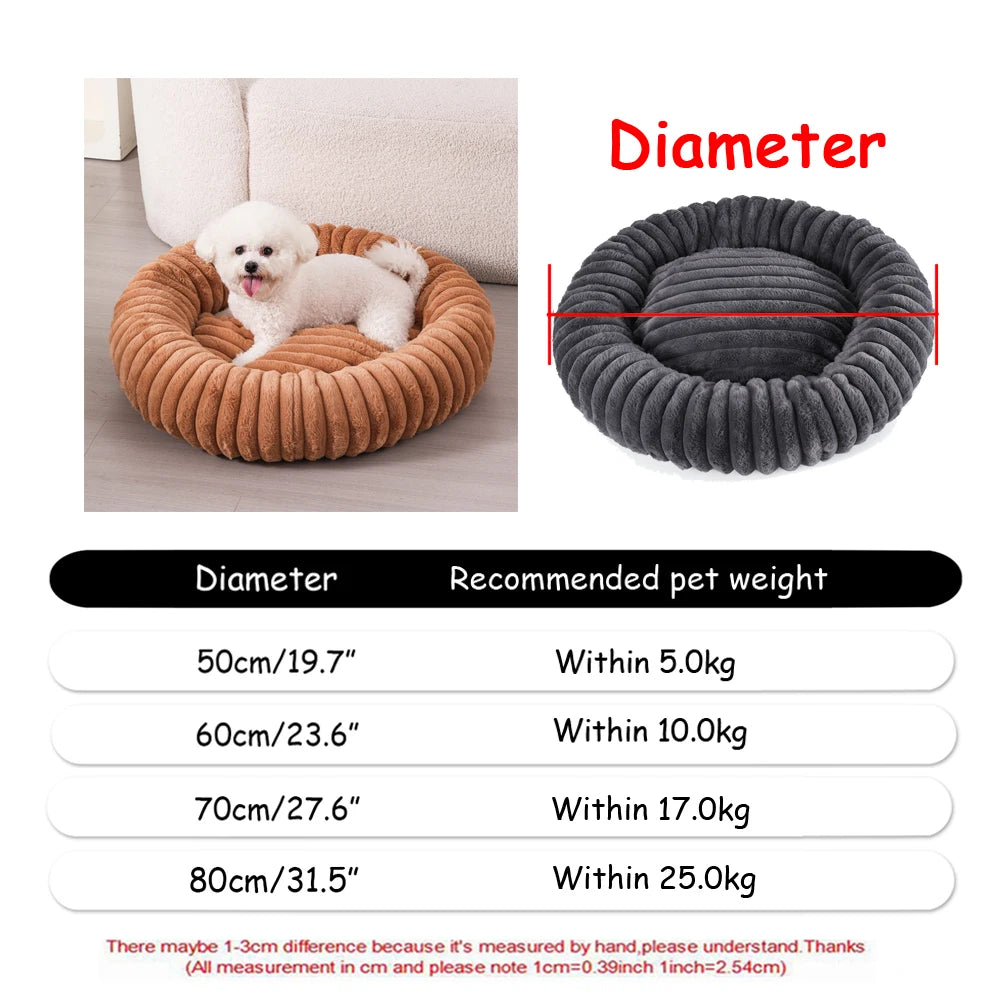Round Plush Dog & Cat Bed | Non-Slip | Machine Washable | 6 Sizes