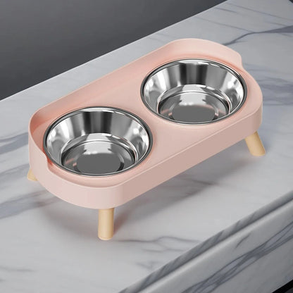 Elevated Dual Bowl Pet Feeder | Stainless Steel | Neck Support | 5 Colors