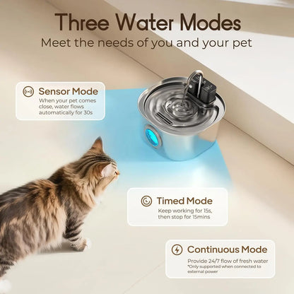 Smart Sensor Pet Water Fountain | 3L Stainless Steel | Wireless Rechargeable | Cat & Dog