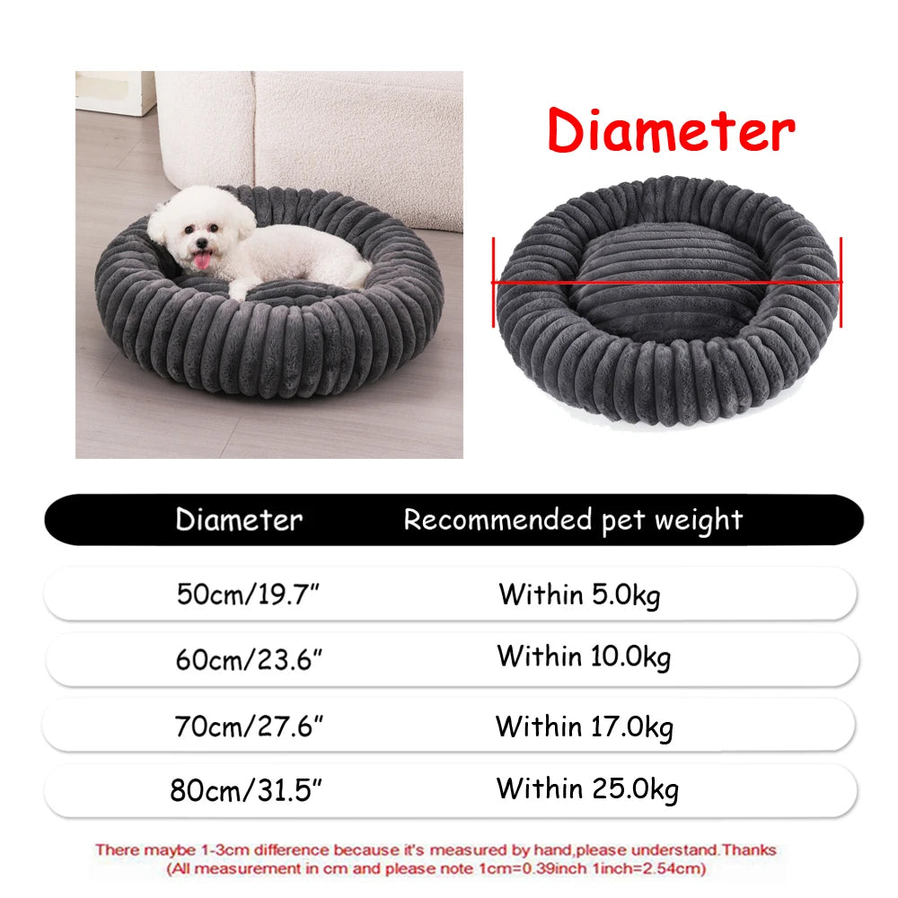 Round Plush Dog & Cat Bed | Non-Slip | Machine Washable | 6 Sizes