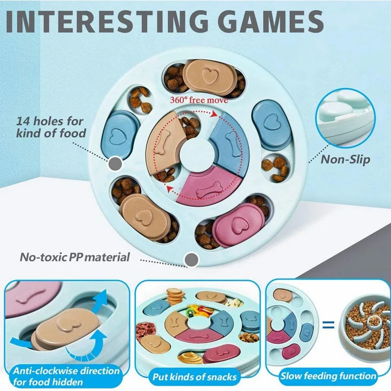 Slow Feeder Dog Bowl | Interactive Puzzle Feeding Toy | Blue & Pink