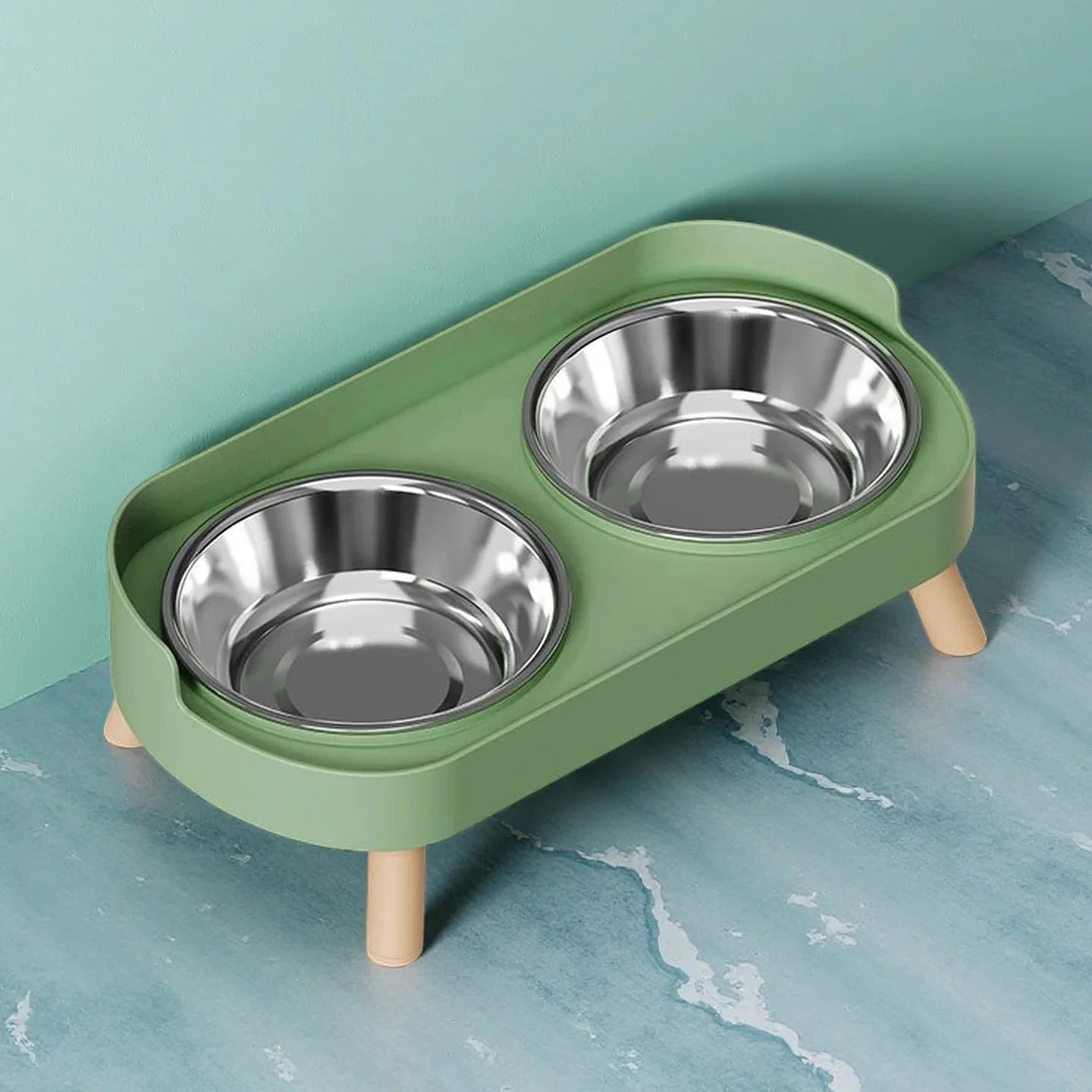Elevated Dual Bowl Pet Feeder | Stainless Steel | Neck Support | 5 Colors