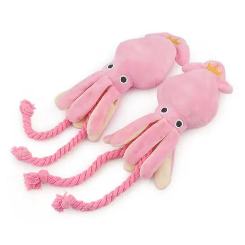 Squeaky Octopus Cotton Rope Dog & Cat Toy | Dental Chew | Interactive | Pink